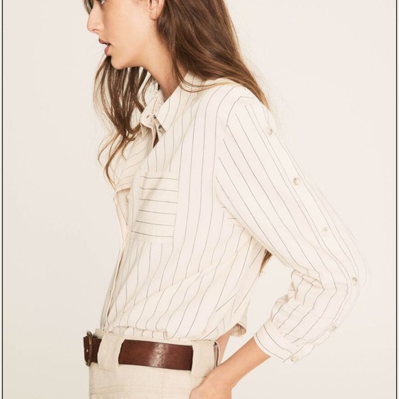 Ba&sh chemise shiny button down striped Shirt Size 6 - Picture 1 of 14